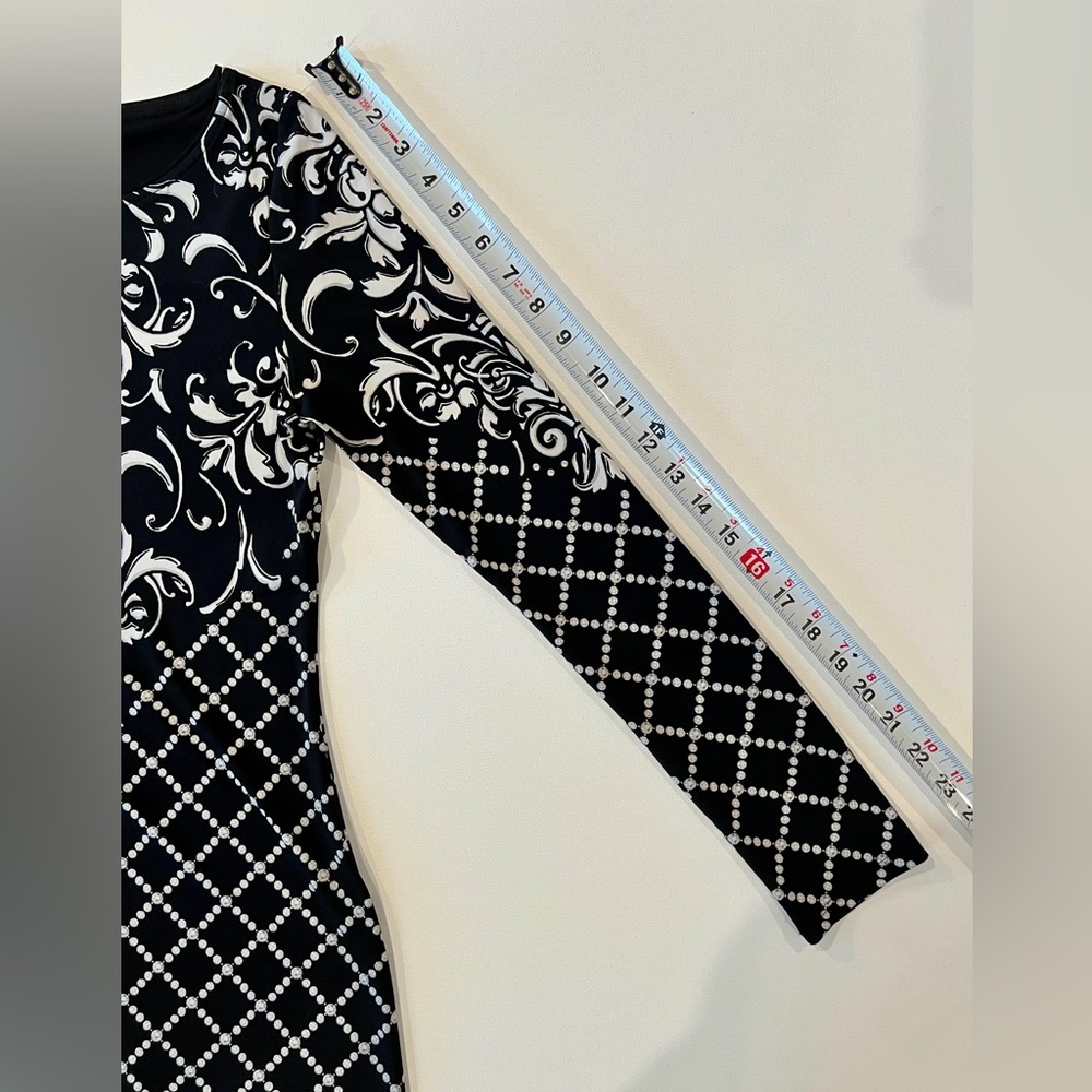 WHBM Paisley Geometric Black and White Long Sleeve Dress - Picture 7 of 14